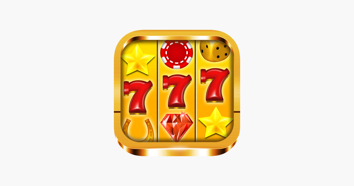 Gold casino slot machine icon with triple sevens