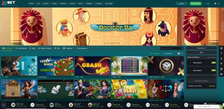 Online casino homepage featuring Book of Ra slots
