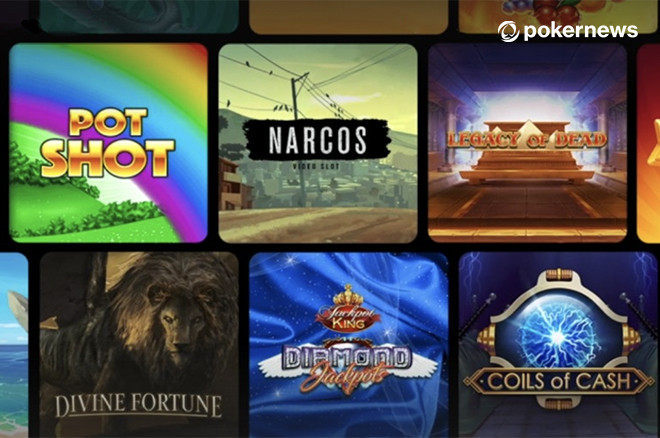 Grid of colorful online casino slot game thumbnails