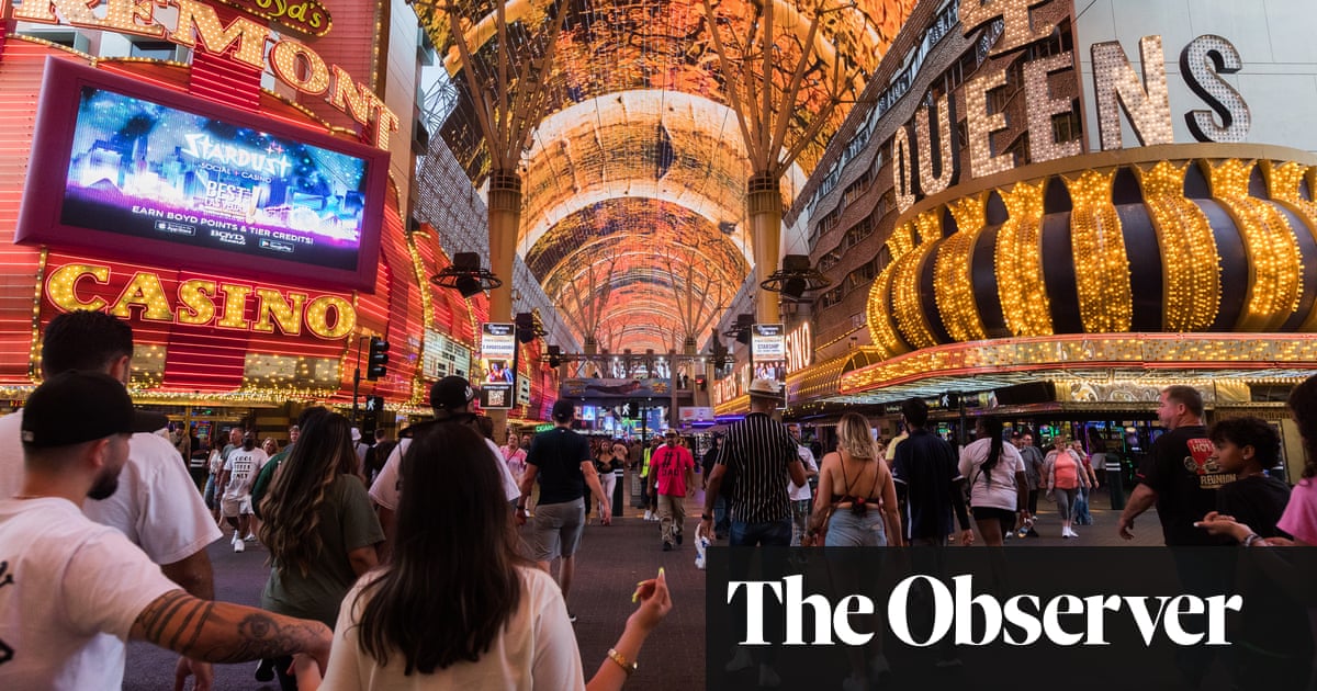 Neon-lit Fremont Street crowd in Las Vegas