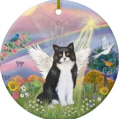 Tuxedo cat with angel wings ornament