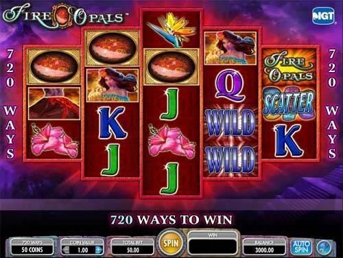 Fire Opals slot machine screen showing reels
