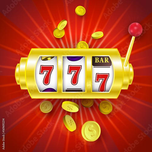 Slot machine showing triple sevens and coins