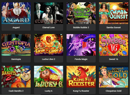 Colorful thumbnails of slot machine games