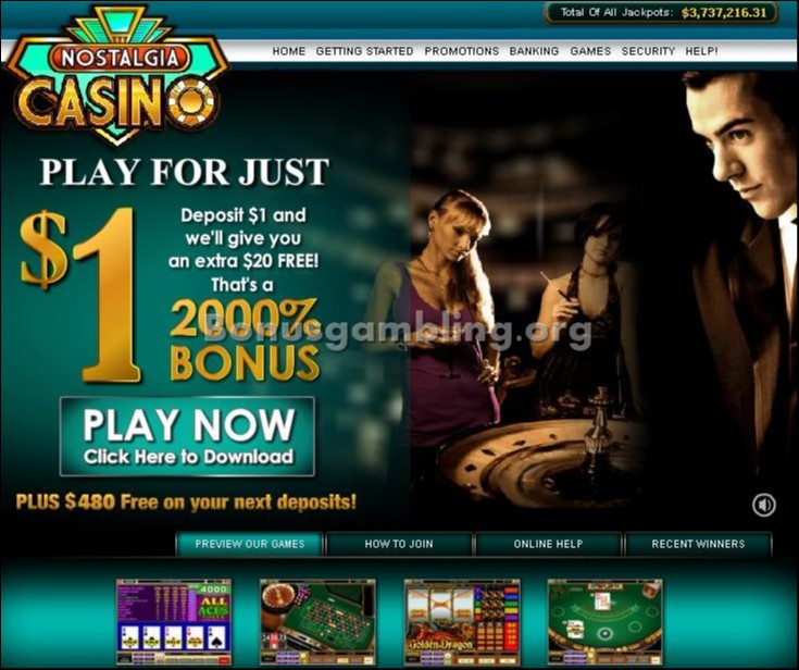 Nostalgia Casino $1 welcome bonus banner