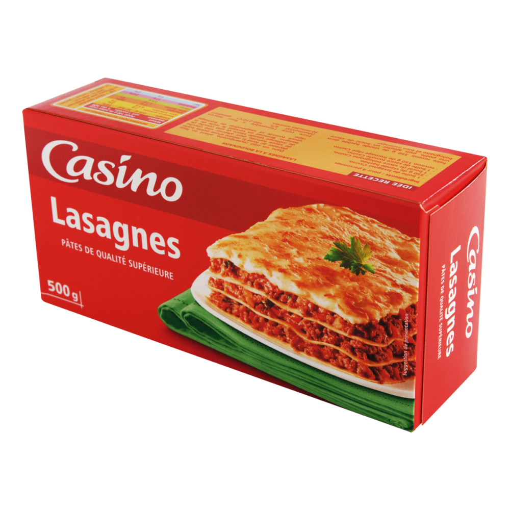 Red Casino lasagna box with lasagna image