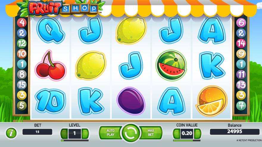 Fruit Shop slot game screen with symbols