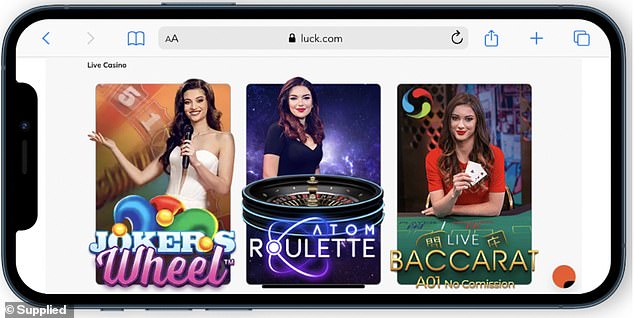 Mobile screen showing online casino game thumbnails