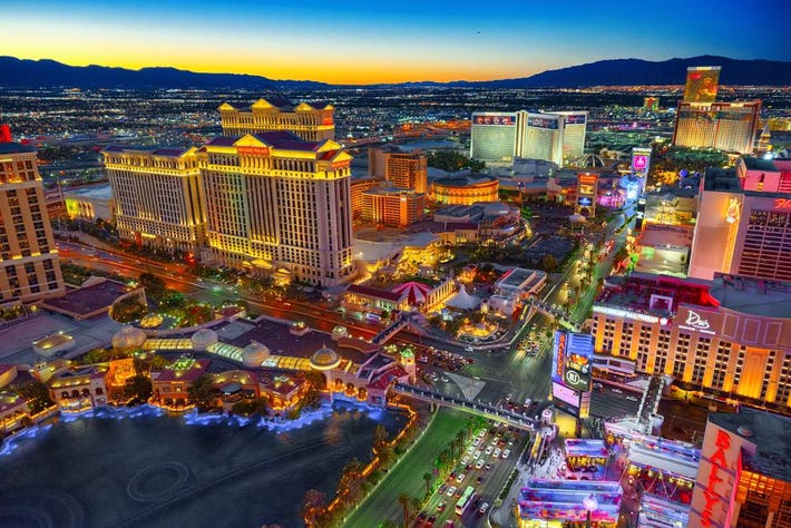Las Vegas Strip aerial view at twilight