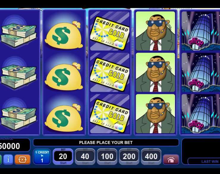 Video slot machine screen with money symbols