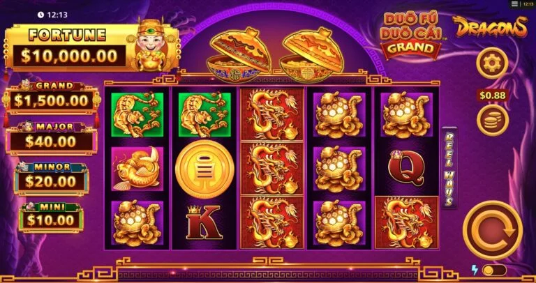 Chinese dragon slot machine game screen