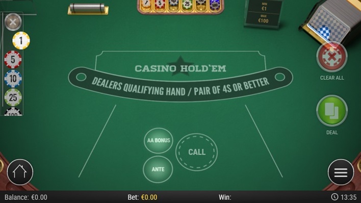 Casino Hold'em poker table game interface