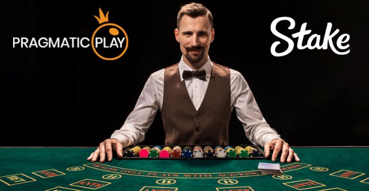 Casino dealer at green table with chips