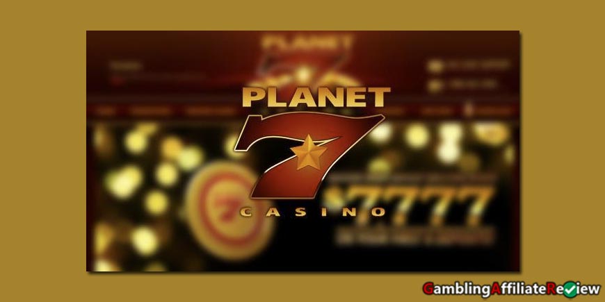 Planet 7 Casino logo with slot machine background