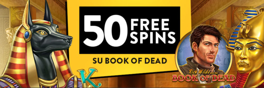 Book of Dead slot 50 free spins banner