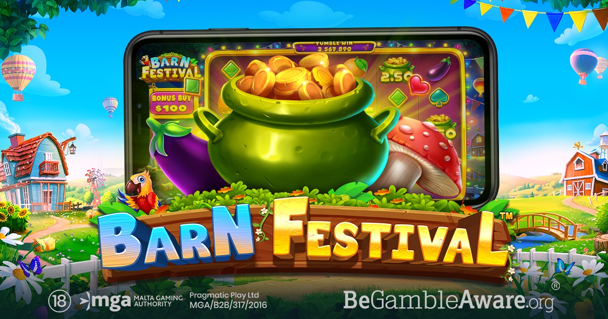 Barn Festival slot screen showing pot of coins