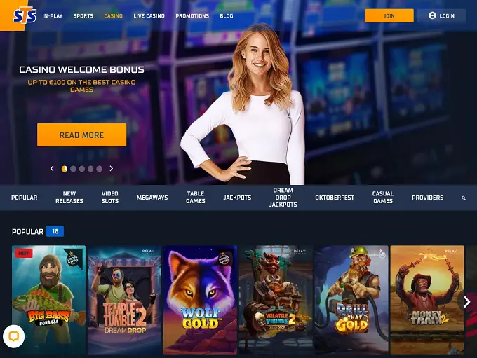 Smiling woman on online casino slot banner