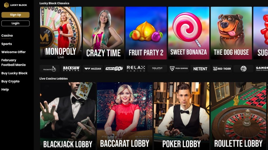 Online casino game lobby with live tables