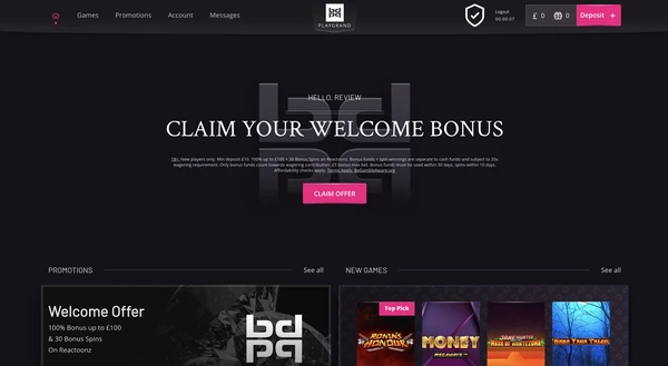 Online casino landing page with welcome bonus