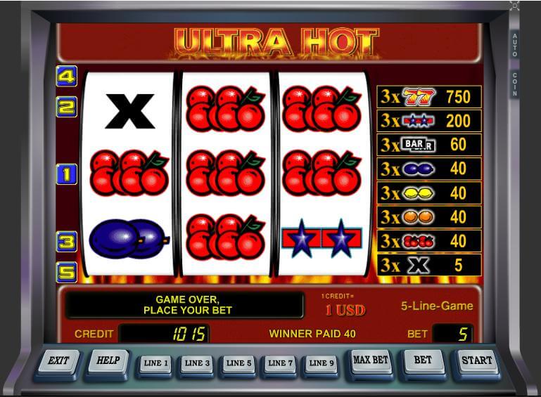 Ultra Hot slot machine screen with cherries