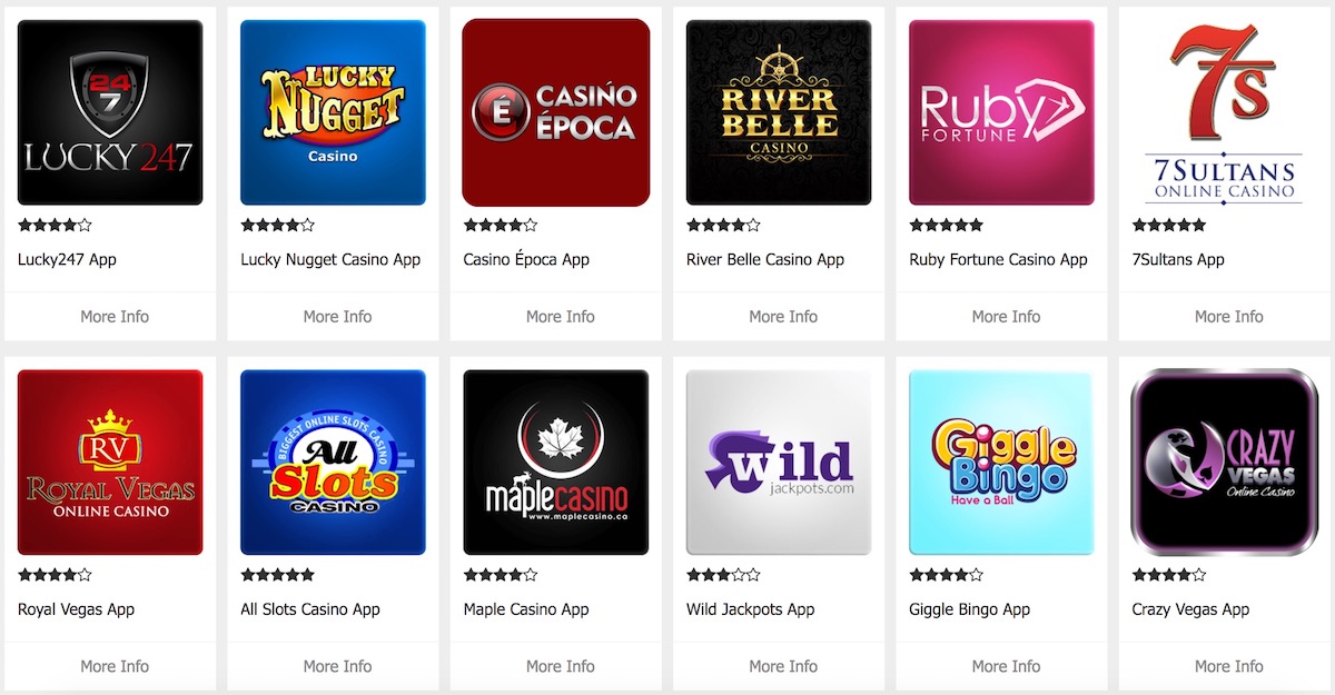 Grid of casino app icons