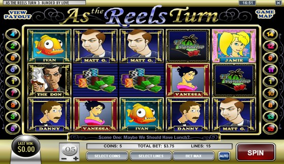 Cartoon-character themed online slot machine screen