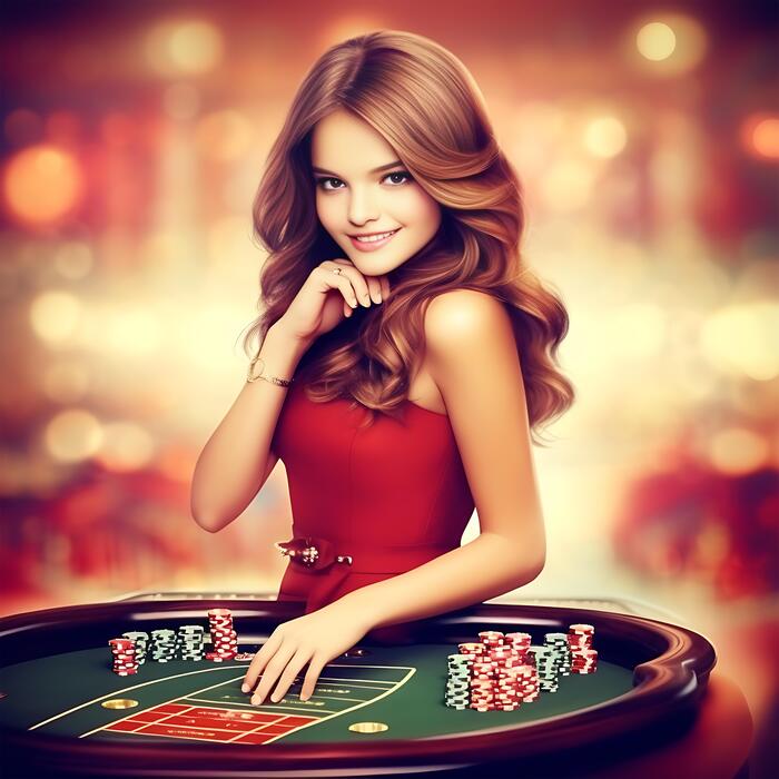 Smiling woman at casino roulette table