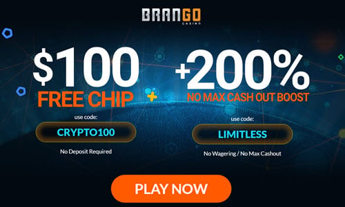 Brango Casino $100 free chip and 200% boost