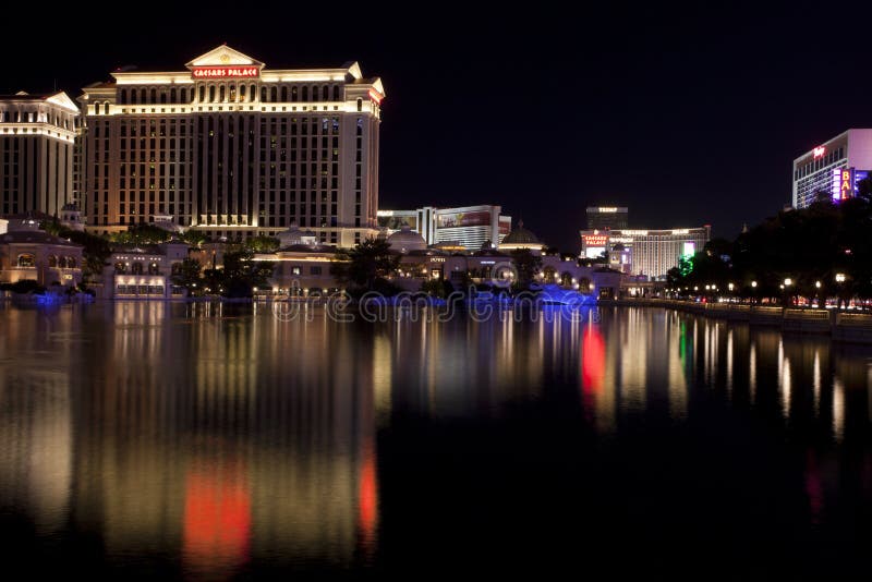 Las Vegas casino skyline reflected on water