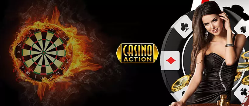Flaming dartboard with Casino Action and woman