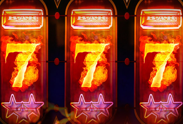 Three flaming sevens on casino slot machine