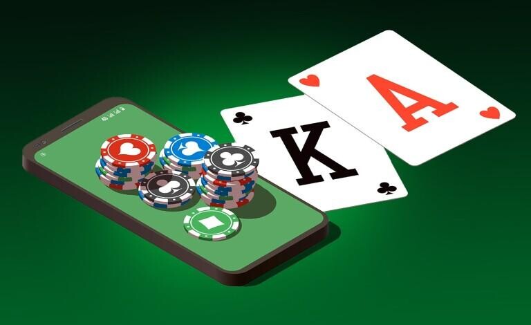 Mobile poker app showing cards and chips