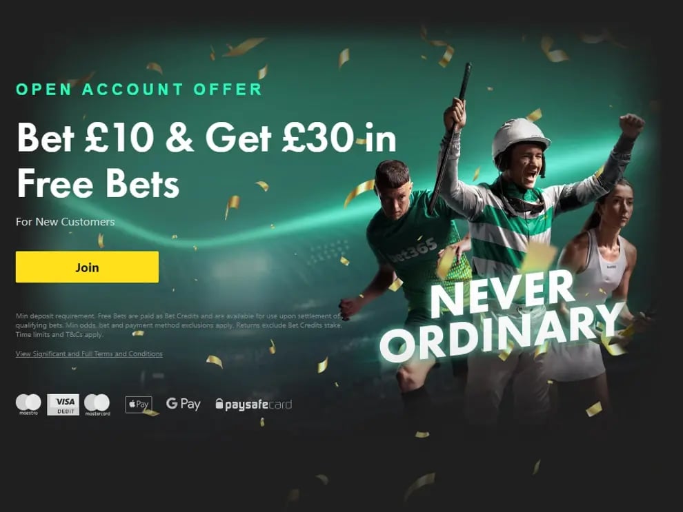 Bet £10 get £30 free bets banner