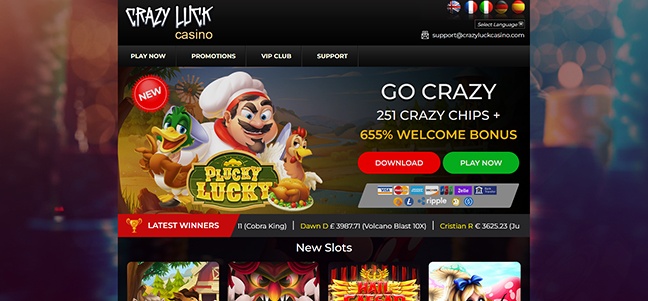 Crazy Luck casino website homepage banner
