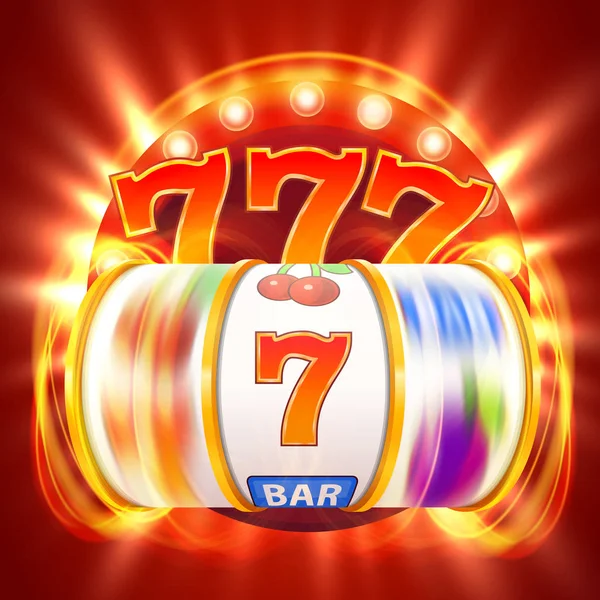 Spinning slot machine showing 777 jackpot