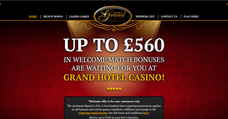 Grand Hotel Casino promotional welcome bonus banner