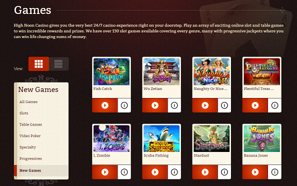 Online casino games grid with sidebar menu
