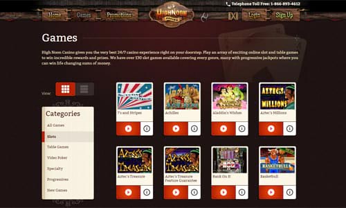Online casino game selection page with thumbnails