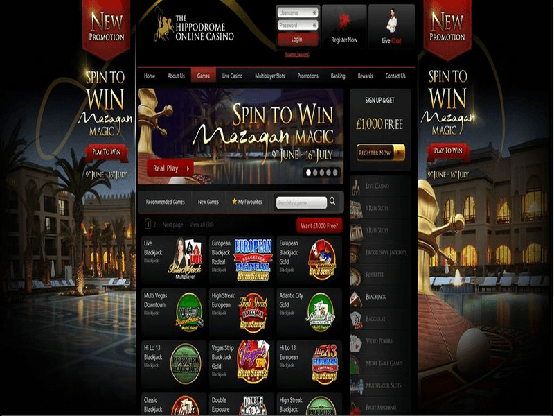Online casino homepage featuring Spin to Win