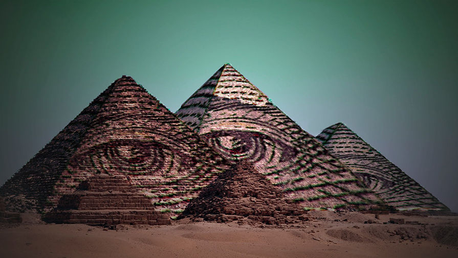 Egyptian pyramids with all-seeing eye overlay