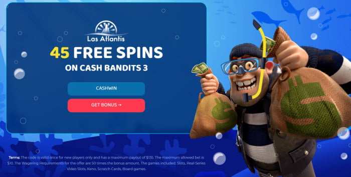 45 free spins promotion, Cash Bandits 3