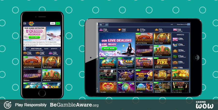 Mobile phone and tablet showing online casino games