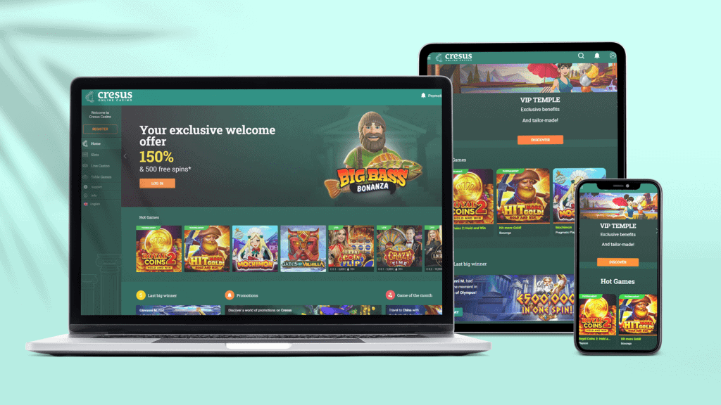 Multiple devices showing online casino game website