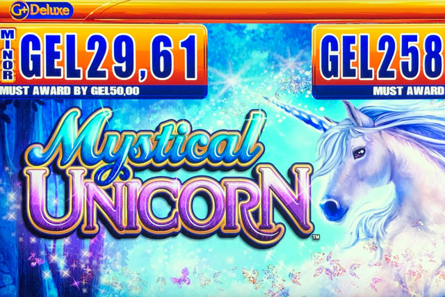 Mystical Unicorn slot screen with white unicorn