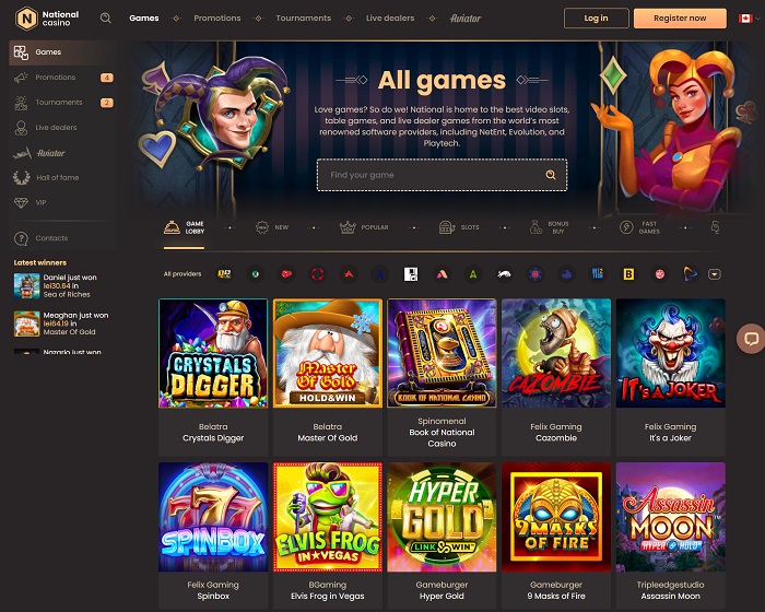 National casino game selection display