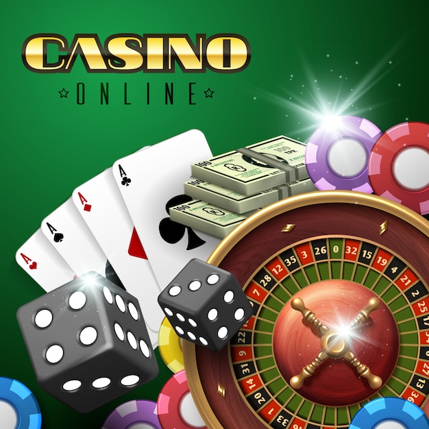 Online casino: roulette, cards, chips, cash