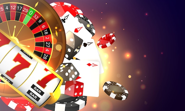 Casino slots, roulette, cards, dice, chips