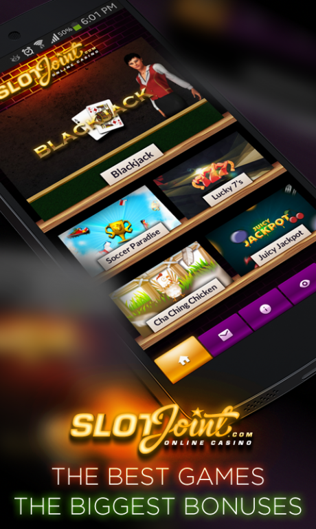 Smartphone casino app displaying blackjack and jackpots