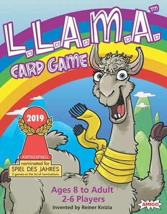 Cartoon llama on L.L.A.M.A. card game box