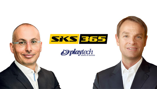 Two executives beside SKS365 and Playtech logos